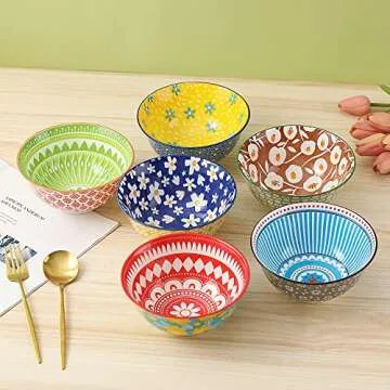 Colorful Porcelain Soup Cereal Bowls Set - 6 Pack