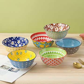 Colorful Porcelain Soup Cereal Bowls Set - 6 Pack