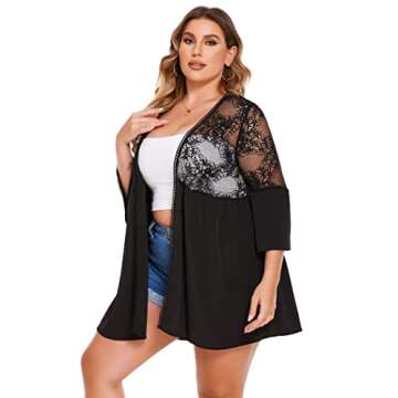 IN'VOLAND Women's Plus Size Lace Kimono Cardigan