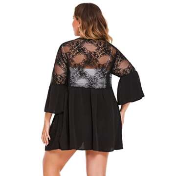 IN'VOLAND Women's Plus Size Lace Kimono Cardigan