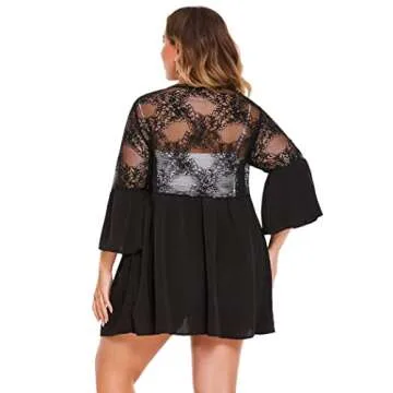 IN'VOLAND Women's Plus Size Lace Kimono Cardigan
