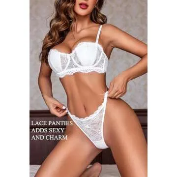 Avidlove Lace Thongs for Women Low Rise Lace Panties Womens Sexy Glitter Thong Underwear 1 Pack L White