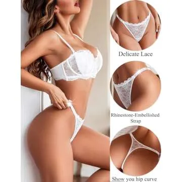 Avidlove Lace Thongs for Women Low Rise Lace Panties Womens Sexy Glitter Thong Underwear 1 Pack L White
