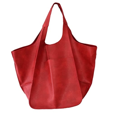 KlaOYer Oversized Leather Tote Bag Large Capacity Work Hobo Pu Leather Bucket Purse And Handbag Big ...