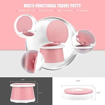 Portable Potty for Toddler Travel Foldable Potty Seat for Toddler Training Toilet for Kids Boys Girls Car Potty On The Go Potty Travel Potty Chair for Camping Park Indoor/Outdoor (Pink)