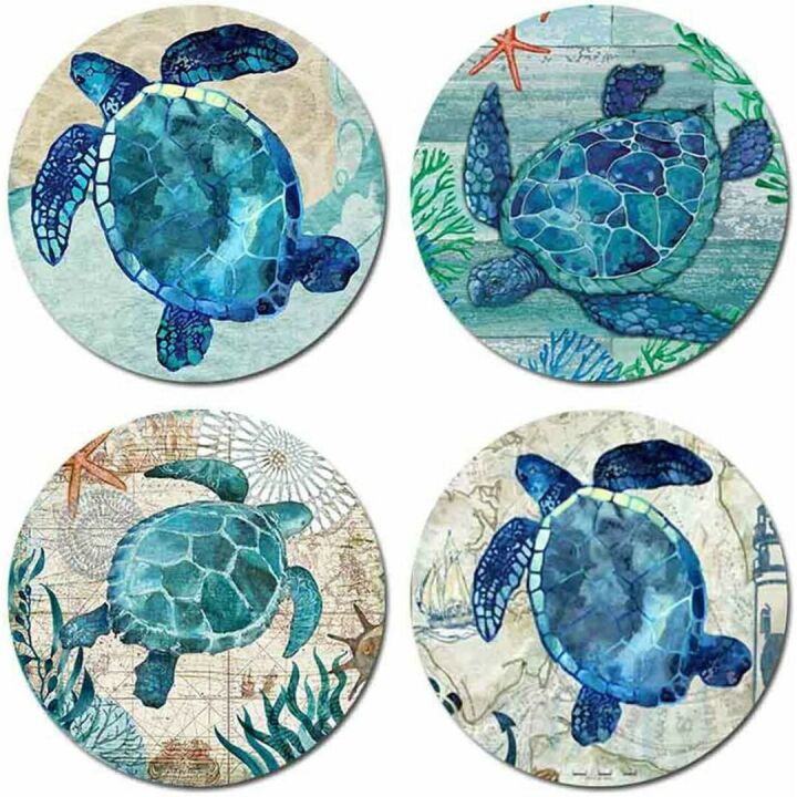 Eco-Friendly Sea Turtle Coaster Set - 4 Pack