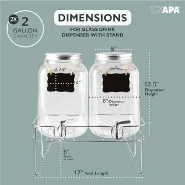 Ilyapa 2 Gallon Drink Dispenser, 2 Pack with Metal Base, Stainless Steel Spigot - Ideal for Parties ...
