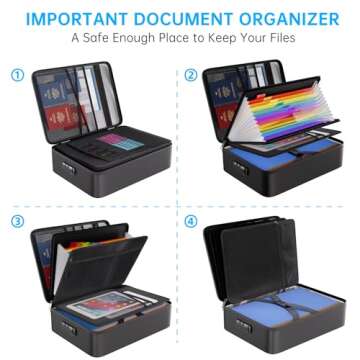ENGPOW Fireproof File Organizer Bag with 13 Colorful Pockets Accordion File Folder,5200℉ Document Organizer Box with Lock&Labels,Multi-Layer Portable Home Safe Storage for Important Documents,Files