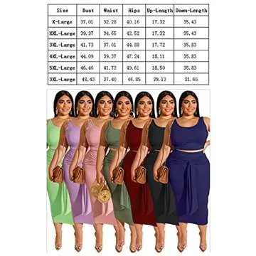 MRSFITOK Plus Size Women 2 Piece Outfits Sets Sexy Tracksuit Midi Dress,Sleeveless Tank Top Bodycon Skirts Set Casual Summer Black XXL