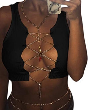 Women's Sexy Metal Chain Sleeveless Crop Top Hollow Out Tank Tops Tees Camisole for Party Festival C...