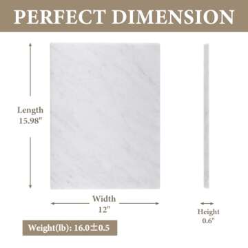 Koville Italian Carrara Marble Cutting Board for Kitchen, 16x12inch Large Hand Crafted Marble Slab f...