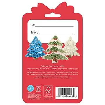 R & M International 8013 Christmas Tree Shaped Tinplated Steel Cookie Cutter, 3.5", Gift Tag Carded