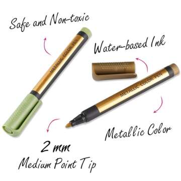 Sunshilor Metallic Marker Pens Medium Point Metallic Pens for Black Paper, Art Rock Painting, Halloween Pumpkin, Easter Egg, Ceramic, Wine Glass, Mug, Plastic, Wood, Scrapbook Crafts, 10 Colors