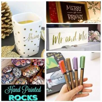 Sunshilor Metallic Marker Pens Medium Point Metallic Pens for Black Paper, Art Rock Painting, Halloween Pumpkin, Easter Egg, Ceramic, Wine Glass, Mug, Plastic, Wood, Scrapbook Crafts, 10 Colors