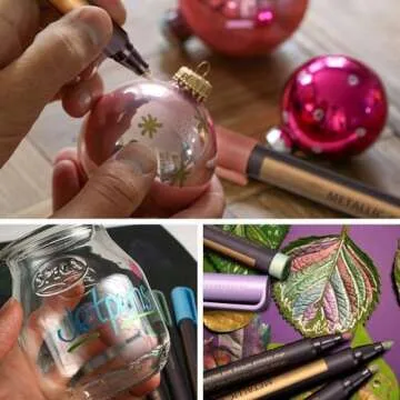 Sunshilor Metallic Marker Pens Medium Point Metallic Pens for Black Paper, Art Rock Painting, Halloween Pumpkin, Easter Egg, Ceramic, Wine Glass, Mug, Plastic, Wood, Scrapbook Crafts, 10 Colors