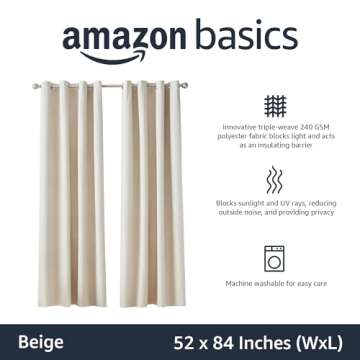 Amazon Basics Room Darkening 84 Inches Long, Blackout Window Curtains 2 Panels with Grommets, for Li...