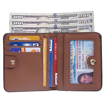 Toughergun Womens RFID Blocking Small Compact Bifold Luxury Genuine Leather Pocket Wallet Ladies Mini Purse with ID Window, Chocolate, Minimalist