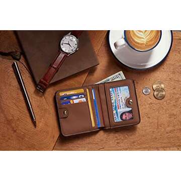 Toughergun Womens RFID Blocking Small Compact Bifold Luxury Genuine Leather Pocket Wallet Ladies Mini Purse with ID Window, Chocolate, Minimalist