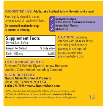 Nature Made Biotin 1000 mcg for Healthy Hair and Skin