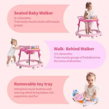ErmeiRabbit Baby Walker Foldable, Baby Walkers and Activity Center for Boys Girls Babies 6-18 Months with Feeding Tray & Music, and 5 Adjustable Heights, Baby Walker with Wheels…