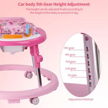 ErmeiRabbit Baby Walker Foldable, Baby Walkers and Activity Center for Boys Girls Babies 6-18 Months with Feeding Tray & Music, and 5 Adjustable Heights, Baby Walker with Wheels…