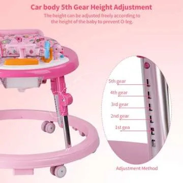 ErmeiRabbit Baby Walker Foldable, Baby Walkers and Activity Center for Boys Girls Babies 6-18 Months with Feeding Tray & Music, and 5 Adjustable Heights, Baby Walker with Wheels…