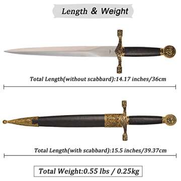 Medieval Mini Sword About 15.5inches Small Dagger Knife with Sheath for Cosplay Performances Decoration Not Sharp