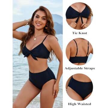 Blooming Jelly Womens High Waisted Bikini Set Tie Knot High Rise Two Piece Swimsuits Bathing Suits 2025 (Medium, Black)