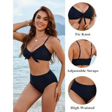 Blooming Jelly Womens High Waisted Bikini Set Tie Knot High Rise Two Piece Swimsuits Bathing Suits 2025 (Medium, Black)