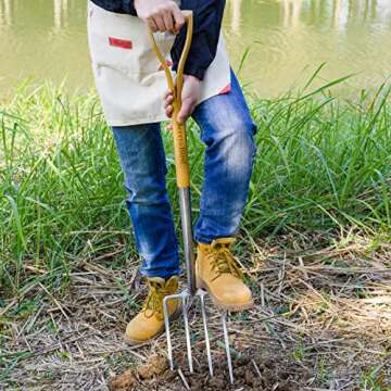 Berry&Bird Gardening Digging Fork, 4-Tine Stainless Steel Pitchfork, 43.9" Heavy Duty Spading Fork w...