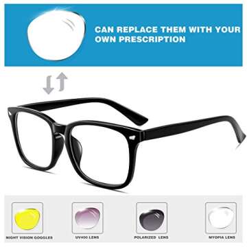 WOWSUN Unisex Stylish Nerd Non-prescription Glasses Clear Lens Eyeglasses Fashion Nerd Glasses Frames Fake Eye Glasses (2 PACK Leopard Black Frame)