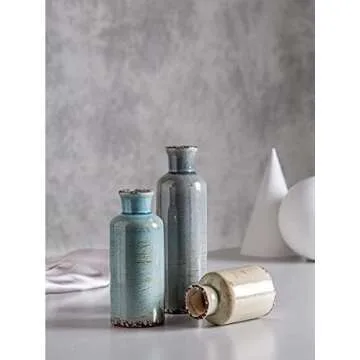 CwlwGO- Ceramic vase 3 Piece Set, Small Flower vase for Home Decoration, Modern Farmhouse Decoration, Living Room,Table Shelf, Centerpieces Decoration, Fireplace and Entrance Decoration-Multicolor……