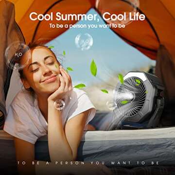 Ausic Portable Misting fan, 10000mAh USB Rechargeable Battery Powered Fan with Mister, 8-Inch Cooling Mist Fan with 250mL Water Tank & LED Lantern, for Home Desk (Black)