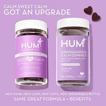 HUM Ashwagandha Calm- L-Theanine & Ashwagandha for Daily Relaxation & Mood Support - Mixed Berry Flavor (60-Count)