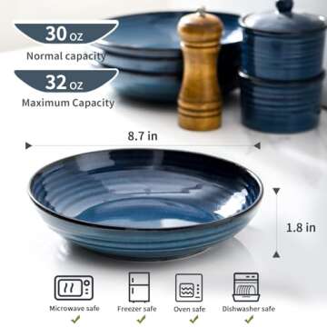 Hasense Pasta Bowls, 32 Oz Ceramic Serving Bowls Set of 4-8.7 Inch Serving Dishes for Salad, Pasta, ...