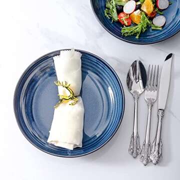 Hasense Pasta Bowls, 32 Oz Ceramic Serving Bowls Set of 4-8.7 Inch Serving Dishes for Salad, Pasta, Soup, Fruit - Blue Dinner Plate Bowls for Home Gift, Dishwasher & Microwave Safe