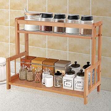 Ufine 2 Tier Bamboo Spice Rack Organizer Kitchen Countertop Storage Shelf Free Standing Holder Under...