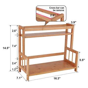 Ufine 2 Tier Bamboo Spice Rack Organizer Kitchen Countertop Storage Shelf Free Standing Holder Under Cabinet Bathroom for Various Bottles, Jars, Space Saving