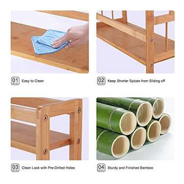 Ufine 2 Tier Bamboo Spice Rack Organizer Kitchen Countertop Storage Shelf Free Standing Holder Under Cabinet Bathroom for Various Bottles, Jars, Space Saving