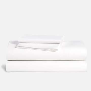 Brooklinen Luxury Percale 4 Piece Sheet Set - 100% Cotton, Queen Size in White - 1 Fitted Sheet, 1 F...