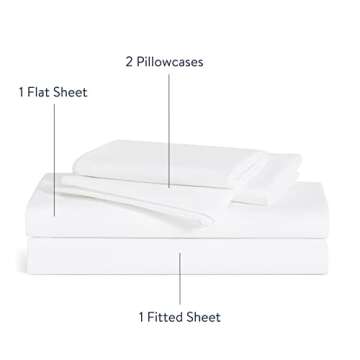 Brooklinen Luxury Percale 4 Piece Sheet Set - 100% Cotton, Queen Size in White - 1 Fitted Sheet, 1 Flat Sheet, 2 Pillowcases | Best Sheets for Hot Sleepers
