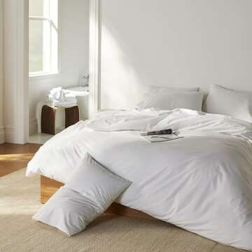 Brooklinen Luxury Percale 4 Piece Sheet Set - 100% Cotton, Queen Size in White - 1 Fitted Sheet, 1 Flat Sheet, 2 Pillowcases | Best Sheets for Hot Sleepers