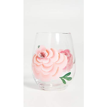 Unique Hand-Painted Roses Stemless Wine Glass Set