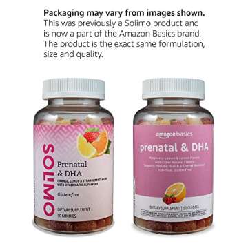 Amazon Basics Prenatal & DHA Gummy, Rasberry & Lemon Flavor, 90 Count (Previously Solimo)