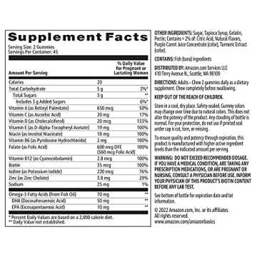 Amazon Basics Prenatal & DHA Gummy, Rasberry & Lemon Flavor, 90 Count (Previously Solimo)