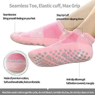 BIOAUM Yoga Socks for Women - 6 Pairs Cotton Cushion Non Slip Grip Slipper Pilates Hospital Socks