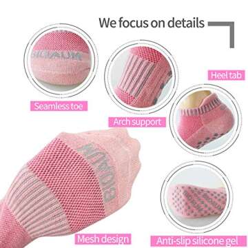 BIOAUM Yoga Socks for Women - 6 Pairs Cotton Cushion Non Slip Grip Slipper Pilates Hospital Socks