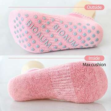 BIOAUM Yoga Socks for Women - 6 Pairs Cotton Cushion Non Slip Grip Slipper Pilates Hospital Socks