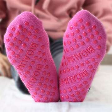 BIOAUM Yoga Socks for Women - 6 Pairs Cotton Cushion Non Slip Grip Slipper Pilates Hospital Socks