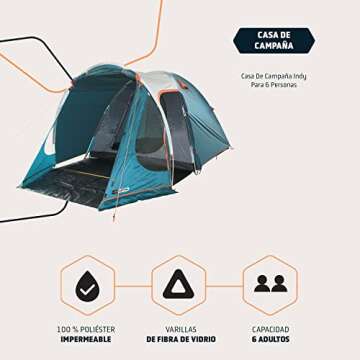 NTK Indy GT 5 to 6 Person Tent for Camping and Hiking| Lightweight & Portable | 100% Waterproof Dome & Breathable Mesh | 3 Season Outdoor Tent| High Performance Family Tent.